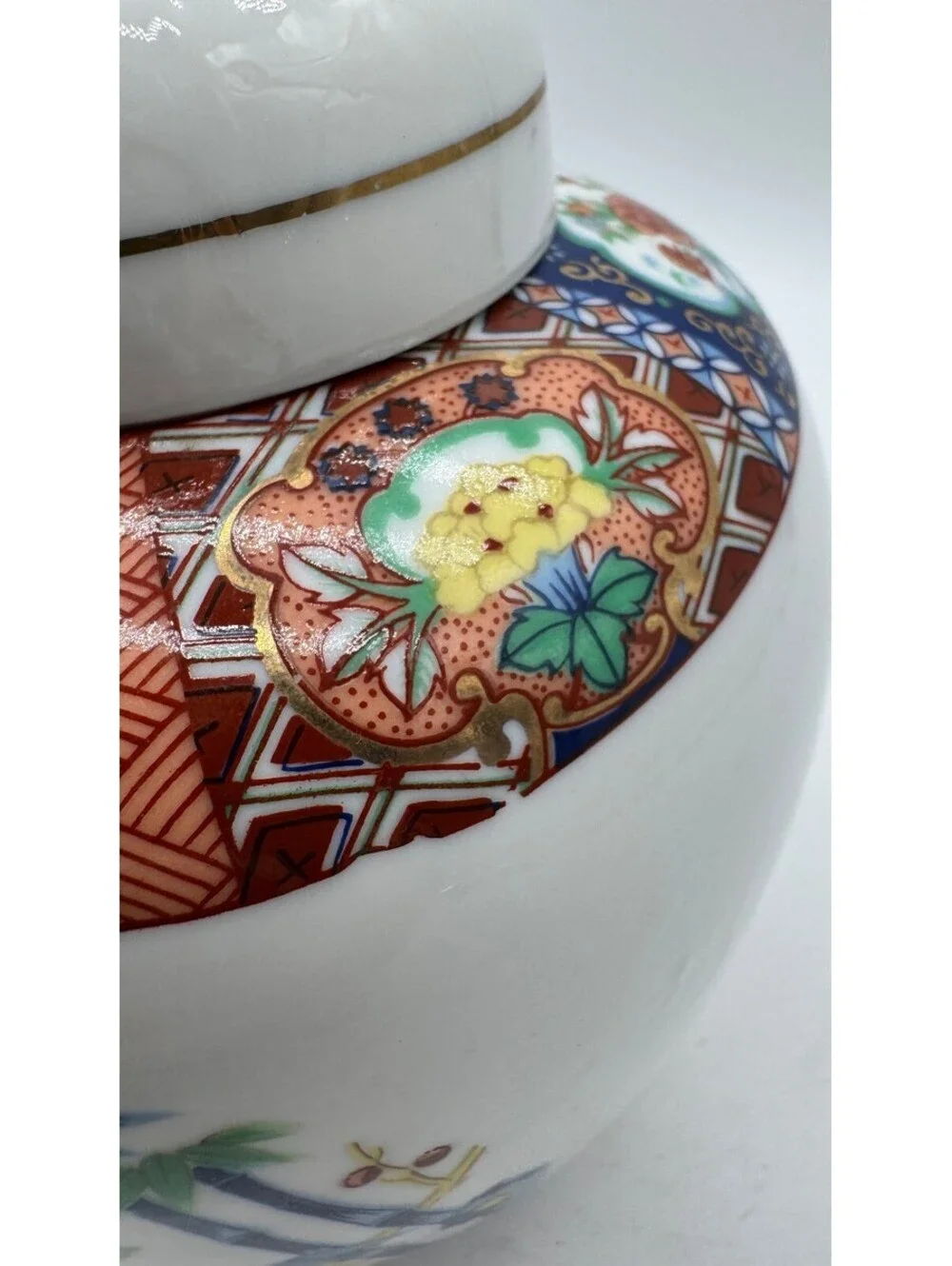 Vintage Miyako Imari Ware Japan Porcelain Ginger Jar Floral Bamboo Gold